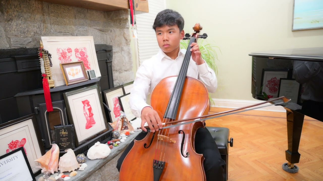 Thomas playing cello during his Haydn concerto performance.
